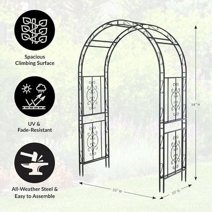 Plow & Hearth Arch Metal Outdoor Garden Arbor | Montebello | 7 Feet Tall | Steel Iron Trellis Lattice for Climbing Plants & Heavy Vines | Wedding Outdoor Patio Décor