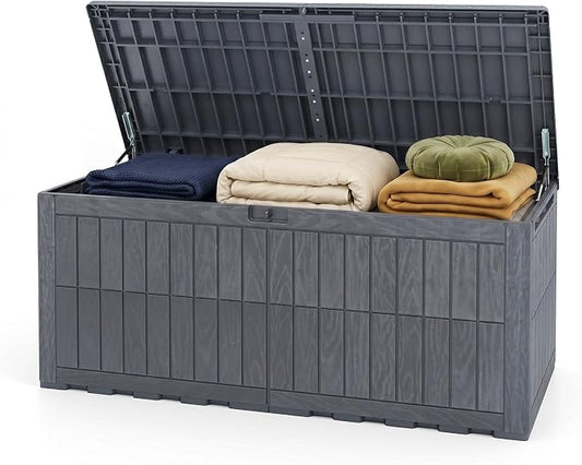 Tangkula 180 Gallon Outdoor Storage Box, Waterproof PP Resin Patio Storage Box with Lockable Lid for Indoor & Outdoor Use, 2-in-1 Rattan Design Deck Box for Cushions, Garden Tools