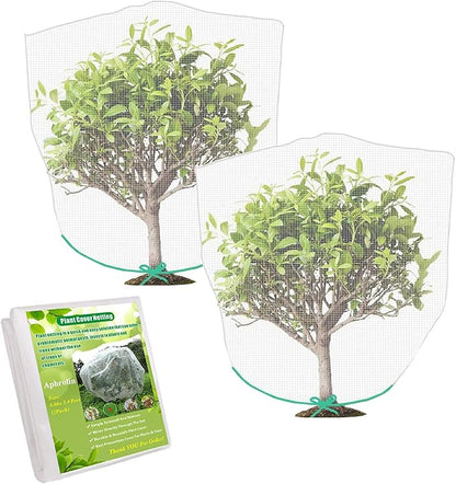 Plant Cover Bags, 4.6X 3.4 Feet Reusable Thicken Encrypted Garden Netting Mesh with Drawstring, Fruit Tree Plant Protect Netting, Plant Cover for Pest, Insect Bird Barrier Netting (2 Pcs)
