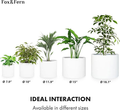 Fox & Fern Large Indoor Planter, Modern Large Plant Pot for Indoor or Outdoor, UV and Frost Resistant - Set of 2: 12 and 14.6 Inch, White Flower Pot with Drainage Plug, Lightweight