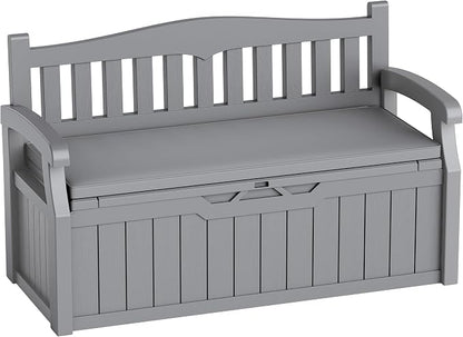 80-Gallon Outdoor Storage Bench with Cushion, Lockable Waterproof Deck Box with Armrests for Patio, Garden, Pool, Gray