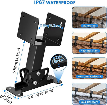 3 Pcs 4“x 4" Roof Riser Brackets Kit(ID 3.6"x3.6"), Heavy Duty Adjustable Angle Pergola Brackets of 0 to 180 Degrees Pergola Kit, Black Powder-Coated Fit 4x4,4x6 Lumber for Patio Gazebos/Pergolas