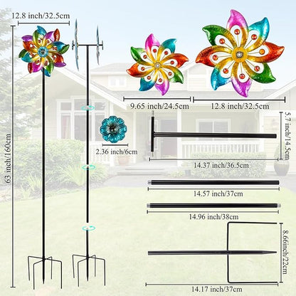 DREAMYSOUL Metal Wind Spinners Outdoor, 63" Kinetic Wind Spinners Colorful Wind Sculpture Yard Art for Garden Patio Lawn Decor