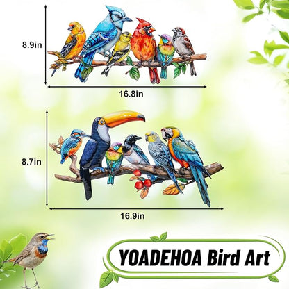 YOADEHOA 2Pcs Metal Bird Outdoor Wall Art Decor, Hummingbird Wall Silhouette Art, Bird on Branch Wall Sculpture Hanging Indoor Outdoor for Yard Garden and Patio (Birds D)