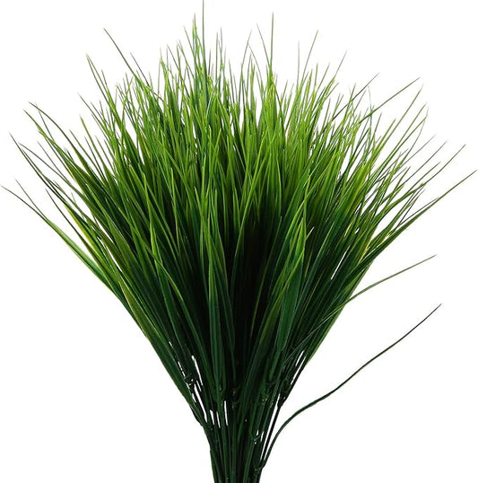 XLFAQXM 8 Pack Artificial Plants Flowers Grass Shrubs No Fade Faux Plastic Flowers Outdoor for Farmhouse Garden Porch Patio Indoor Wedding Decoration Greenery Fake Plants uv Resistant (3#Green)