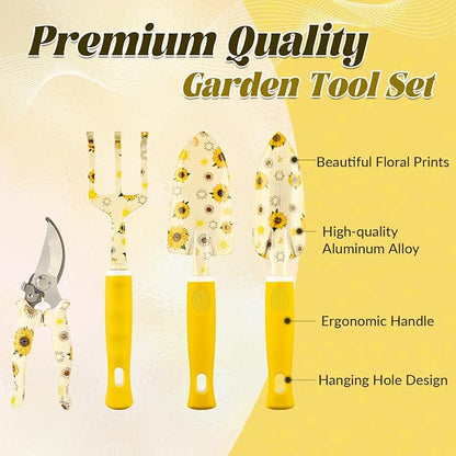 Gardening Gifts for Women, Gardening Tools for Women, 9 PCS Sunflower Garden Tools Set Kit with Garden Tool Bag, Mother's Day Birthday for Gardener Mom Grandma Aunt, Yellow