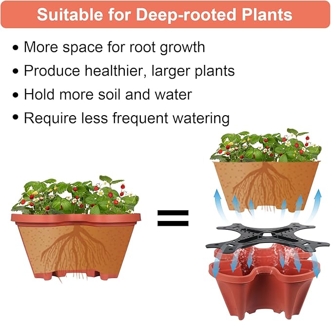 GameXcel Vertical Planter Tower - 6 Tier Stackable Garden Planters with Wheels and Tools Plant Pots for Strawberry Herb Flower and Vegetable Indoor Outdoor Use Red