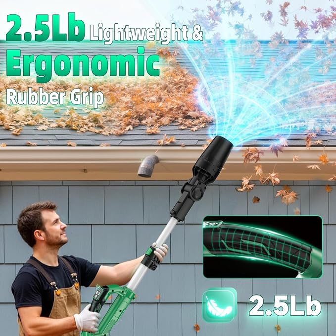 KIMO Cordless Leaf Blower, 310000RPM Brushless Motor, 37 Inch Adjustable Pole, 650CFM 280MPH, No 20V Battery-Bare Tools