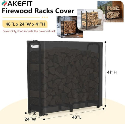 AKEfit 4ft Firewood Racks Cover,Heavy Duty Waterproof Outdoor Logs Holder Stand Cover with Velcro-Black