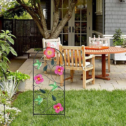 YEAHOME Garden Decor for Outside, 33" Hummingbird Decorative Garden Stakes with Pink Flowers for Spring Garden Decor, Metal Yard Art for Outdoor Lawn Backyard Porch Decorations