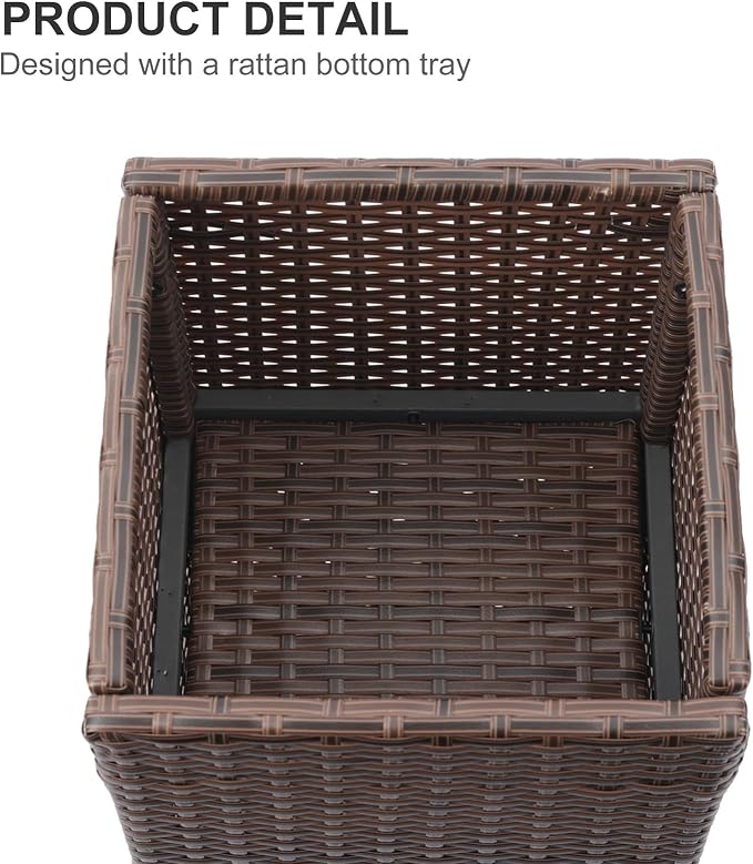 SUNNYPARK 2 Pack Tall Planters for Outdoor Rattan Square Box 12x12x24inch | All-Weather, Handmade PE Rattan, Removable Liner, Indoor Outdoor, Patio Porch Garden, Modern Design for Plants Flowers