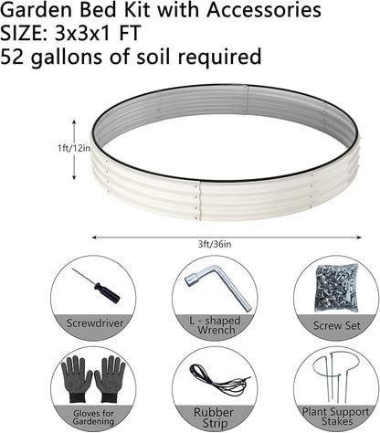 ZFHgarden Galvanized Metal Planter Round Raised Garden Bed Kit for Gardening Outdoor，3x3x1ft 2PC Grow Garden Box Raised Flower Bed，Round Galvanized Planter Outdoor Large Metal Fire Pit Ring White