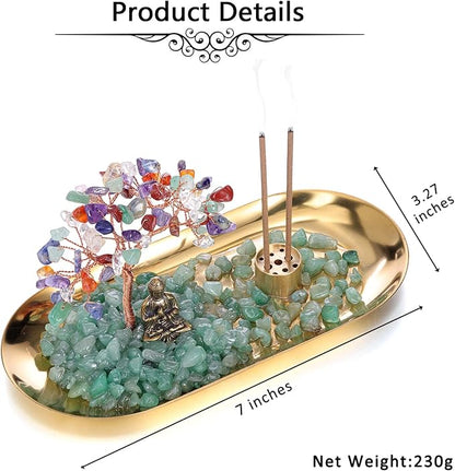 Jovivi Crystal Incense Holder for Sticks, Amethyst Healing Crystal Stone Money Tree Buddha Statue Set Incense Burner, Incense Trays for Wealth, Good Luck,Yoga Meditation Home Decor