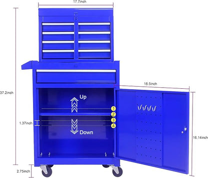 5-Drawer Tool Chest, Detachable Top Box for Garage,Blue | Rolling Mobile Storage Cabinet Organizer with Lockable Wheels for Workshop Utility, Heavy Duty Metal Construction