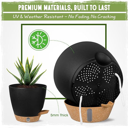 Self-Watering Pots for Indoor and Outdoor Plants 4 Pack, 6/8/10/12 Inch Planters with Water Level Indicator & Deep Reservoir, Decorative Flower Pots for Home Decor