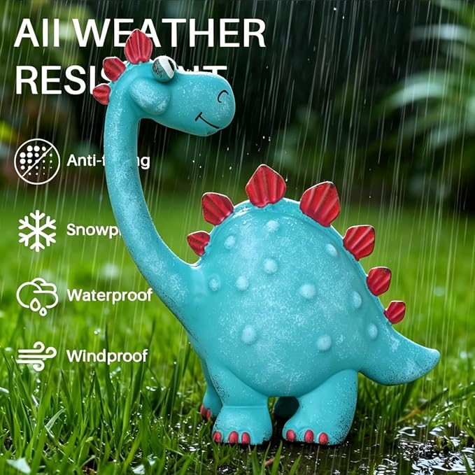 Metal Dinosaur Garden Statues Decor | Handpainted Outdoor Garden Decor, Yard/Indoor Shelf Decor,Garden Lovers Gift