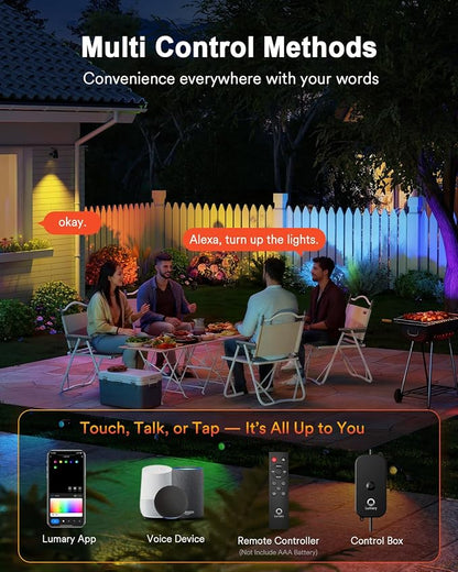 Lumary 6 Pack Smart Landscape Lights Gen2, 56FT Outdoor Spotlights | RGBAIWW color changing, warm white, IP65 outdoor rated, app/Alexa/Google/remote control, 56FT cable for yard & pathway