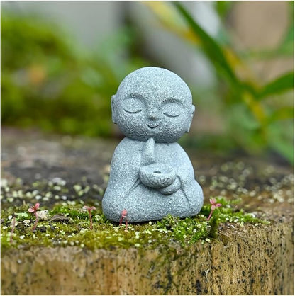 livelyfish Japanese Monk Statue Praying Zen Sandstone Mini Buddha Statues Asian Garden Sculptures for Wealth Good Luck Feng Shui Home Decor, H