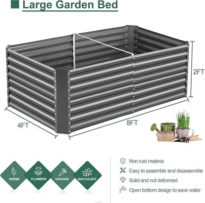 Land Guard 2 Pack 8×4×2ft Galvanized Raised Garden Bed Kit, Galvanized Planter Raised Garden Boxes Outdoor, Large Metal Raised Garden Beds for Vegetables (Gray)