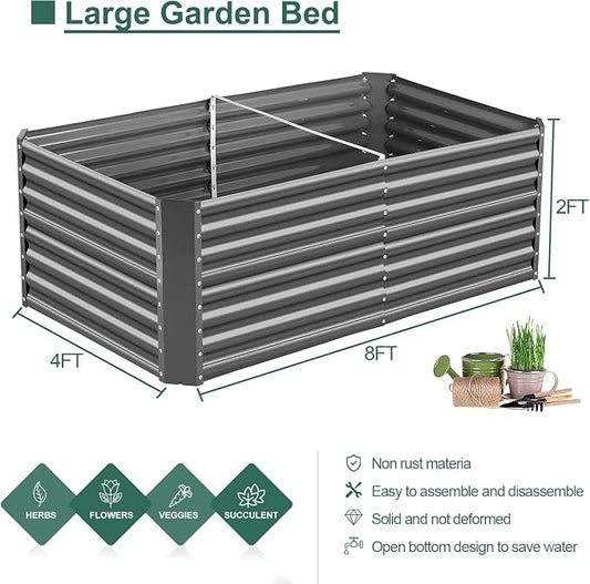 Land Guard 2 Pack 8×4×2ft Galvanized Raised Garden Bed Kit, Galvanized Planter Raised Garden Boxes Outdoor, Large Metal Raised Garden Beds for Vegetables (Gray)