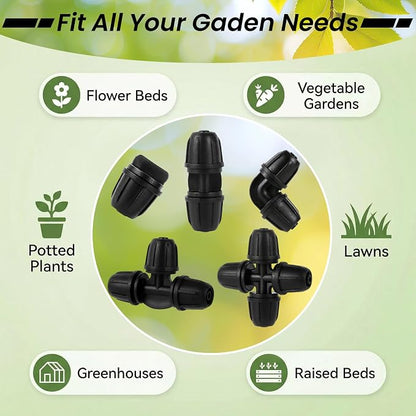 70 Pcs 1/4 Inch Drip Irrigation Fittings Kit,Drip Irrigation Hose Connector for 1/4 Inch Drip Tubing with 25 End Plugs, 15 Tees,10 Straight Couplings,10 Elbows,10 Cross 4-Way Connector