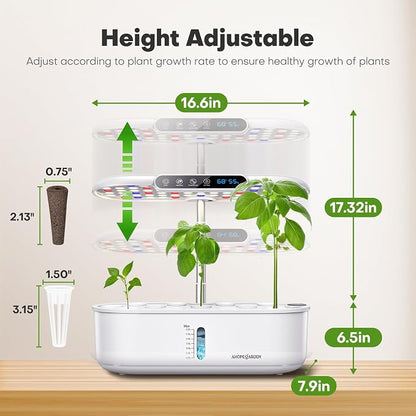 Ahopegarden Hydroponics Growing System with 12 Pods, Indoor Garden Kit with LED Grow Light & LCD Temp Humidity Display, Smart Quiet Pump Planter for Herbs, Lettuce, Vegetables, Kitchen Garden Use