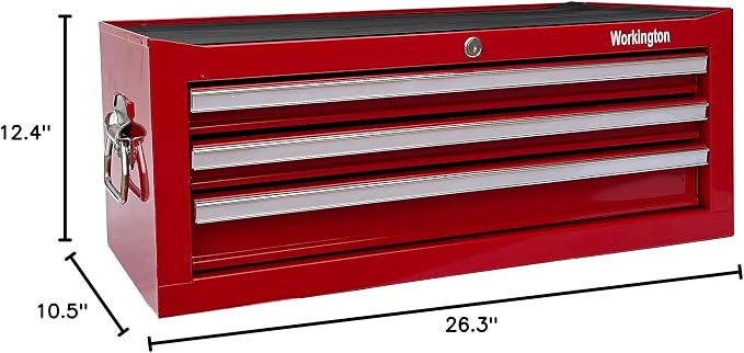 Workington Industrial 3 Drawers Portable Metal Intermediate Box, 26" Middle Tool Chest Cabinet with Ball Bearing Drawer Slides, Steel Tool Storage Box Organizer 4009 Red