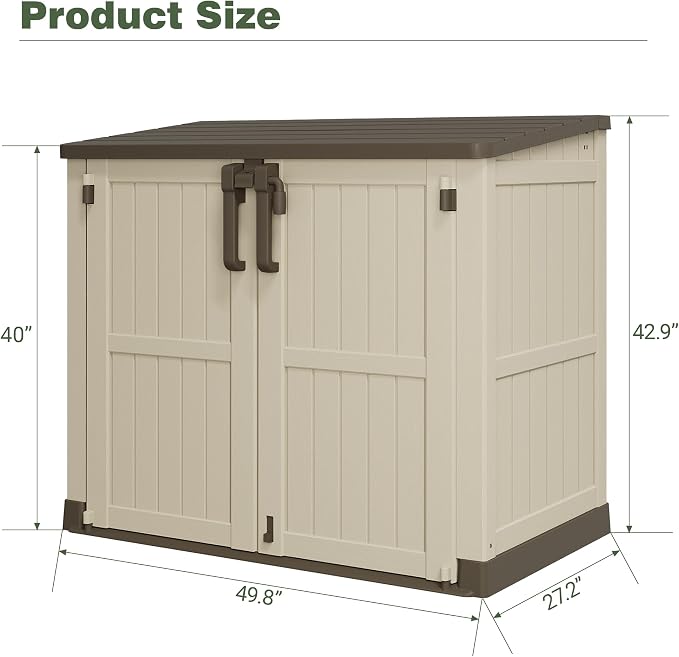 LHBcraft Waterproof Outdoor Storage Box 36 Cu Ft with Lockable Doors, Portable Outdoor Storage Box, Horizontal Outdoor Storage Cabinet for Backyards, Brown-Beige