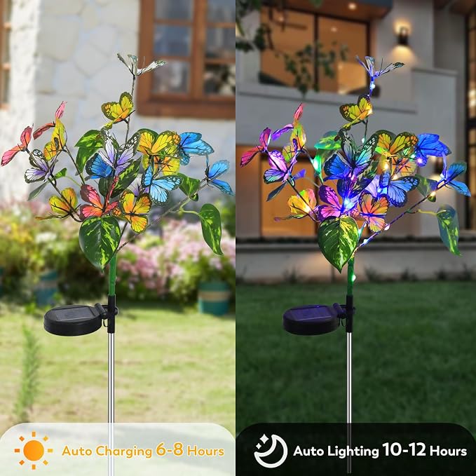 Solar Garden Lights Outdoor Waterproof Solar Lights 2 Pack with New Upgraded 40 LED 18 Butterfly Outdoor Lights for Yard Outside Garden Pathway Decor,Christmas Decorations Gifts for Women Mom
