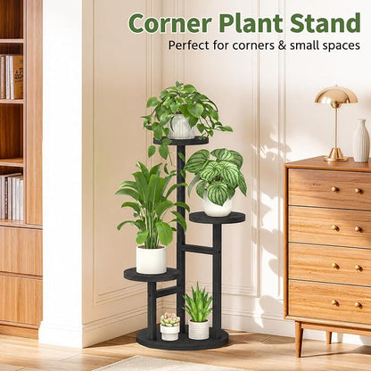 LASZOLA 3 Tiered Wood Plant Stand Indoor Corner, Flower Holder Rack Tall for Multiple Plants, Rustic Planter Shelf Display for Patio Garden Balcony Living Room, Black