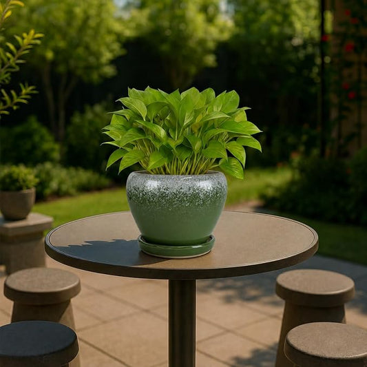 Deep Dream 6 Inch Plant Pots- Ceramic Planter Pot with Drainage Hole and Saucer, Round Flower Pot for Indoor Outdoor Succulent, Snake Plants and Cactus, Blackish Green