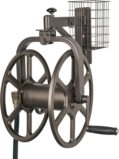 Liberty Garden 880-2 Industrial 2-Wheel Pneumatic Tires Garden Hose Reel Cart - Gray & Arm Navigator Multi-Directional Garden Hose Reel, Holds 125-Feet of, 5/8-Inch, Bronze
