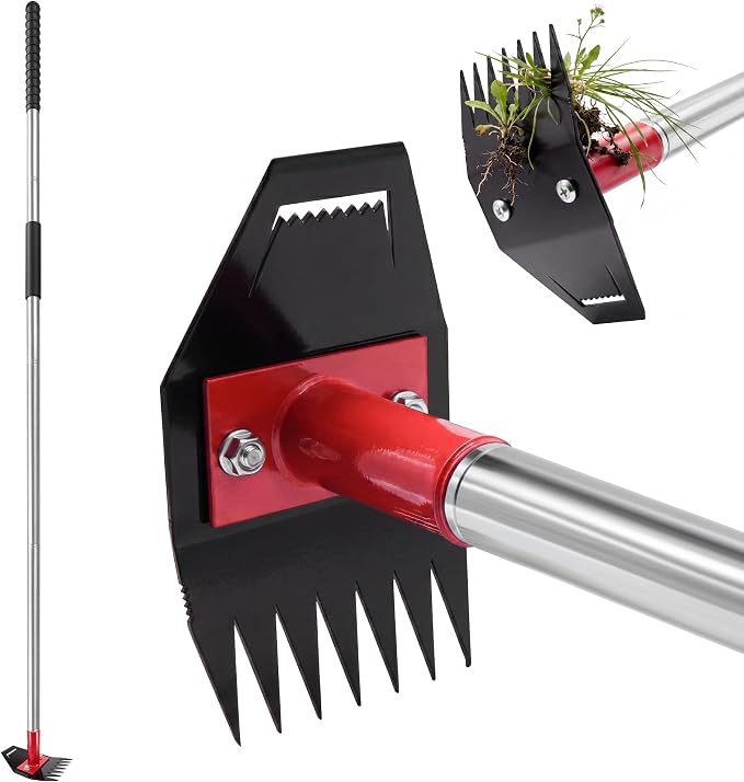 Weed Puller Tool with Long Handle, 2-in-1 Gardening Weeds Remover Tool , 66-Inch Adjustable Handle, Manual Weeding Puller for Garden, Yard, Patio, Law