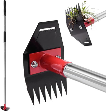 Weed Puller Tool with Long Handle, 2-in-1 Gardening Weeds Remover Tool , 66-Inch Adjustable Handle, Manual Weeding Puller for Garden, Yard, Patio, Law