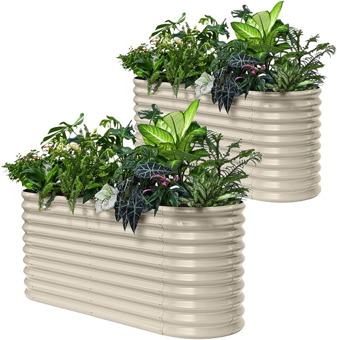 2-Pack 30" Extra Tall Galvanized Raised Garden Bed, 6x2x2.5 ft Metal Planters for Outdoor Plants, Heavy Duty Flower Bed for Vegetable, Garden Bed Outdoor Large Planter Box - Sand Beige