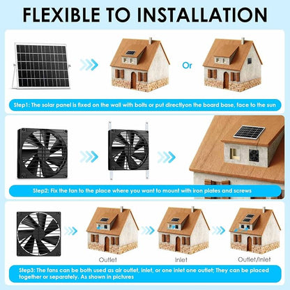 7 Inch Large Airflow Solar Powered Fan Exhaust Vent for Outside Greenhouse Chicken Coop Shed Trailer, IPX7 Waterproof Brushless DC Motor 16.5 Ft On/Off Switch Cable