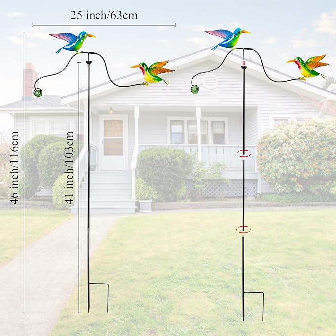 Hummingbird Metal Garden Stakes, in Motion Spinner Garden Balancing Stake, 46 Inch Bird Balancer Stake for Spring Outdoor Yard Art Decorations