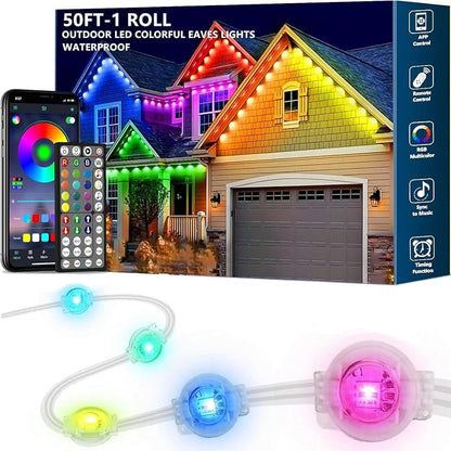 50FT Permanent Outdoor RGB Lights,Waterproof Smart LED Eaves Lights with App/Remote Control,for Christmas and All Holiday Decor,Daily and Accent Lighting,House Roof and Garden Lighting