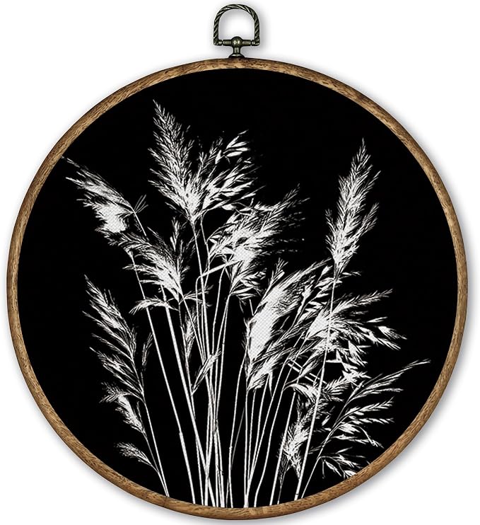 TLESKE Black Vintage Botanical Round Wall Art Decor Framed 10x10, Boho Wildflower Floral Fall Canvas Wall Art Prints Artwork, Rustic Wall Hanging Room Door Decorations Decor for Living Room Bedroom