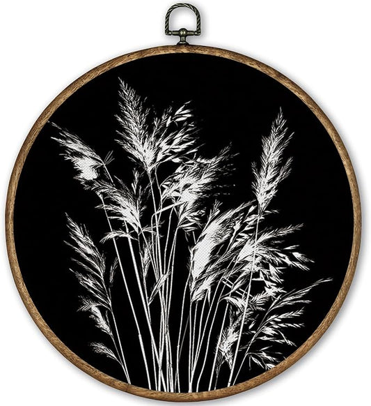TLESKE Black Vintage Botanical Round Wall Art Decor Framed 10x10, Boho Wildflower Floral Fall Canvas Wall Art Prints Artwork, Rustic Wall Hanging Room Door Decorations Decor for Living Room Bedroom