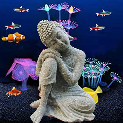 livelyfish Mini Buddha Statue Meditating Natural Sandstone Buda Sculptures Ornament for 10 Gallon & Under Fish Tanks, Aquarium Decorations Home Zen Garden Bonsai Decor, Gifts (Meditation-Small)