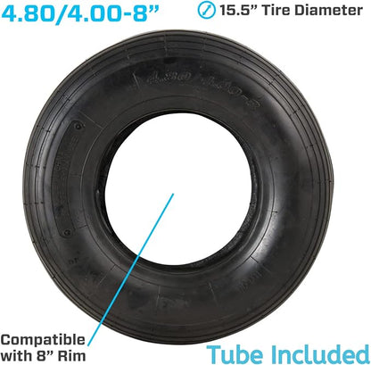 Marathon 4.80/4.00-8" Lawn & Garden Tire (Pack of 2) - 15.5" Diameter, 8" Rim, Symmetrical Tread, Air-filled Construction