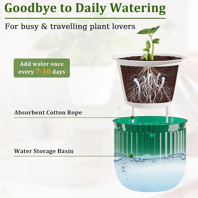 Halatool 2 Pack Self-Watering Hanging Planters for Indoor Plants, 6.5" & 8.3" Outdoor Flower Pots with Drainage Holes, Visible Water Level Indicator for Wall, Garden, Home Decor (Peacock Green)