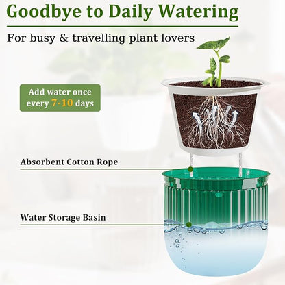 Halatool 2 Pack Self-Watering Hanging Planters for Indoor Plants, 6.5" & 8.3" Outdoor Flower Pots with Drainage Holes, Visible Water Level Indicator for Wall, Garden, Home Decor (Peacock Green)