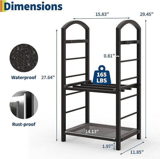 GarveeLife 30 Inch Firewood Rack Outdoor Indoor, High Outdoor Wood Racks for Firewood, Fire Wood Storage with Kindling Hooks, Large Metal Fireplace Log Rack Storage Carrier Organizer, Copper
