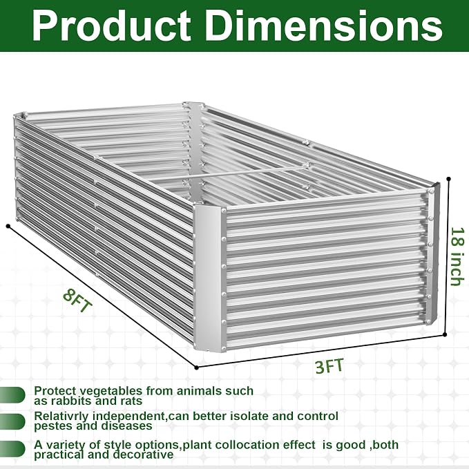 2 Pack Tall 8FT Corrugated Galvanized Steel Raised Garden Bed Outdoor, Metal Above Ground Garden Bed for Vegetables and Flowers, Rectangle Raised Beds for Gardening-8x3FT