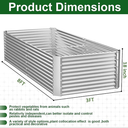 2 Pack Tall 8FT Corrugated Galvanized Steel Raised Garden Bed Outdoor, Metal Above Ground Garden Bed for Vegetables and Flowers, Rectangle Raised Beds for Gardening-8x3FT