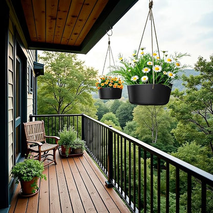 Asnext 10.7 Inch Hanging Planter for Outdoor Indoor Plants，2 Pack Hanging Flower Pots with Drain Holes for Garden Home Decor Use (Black)