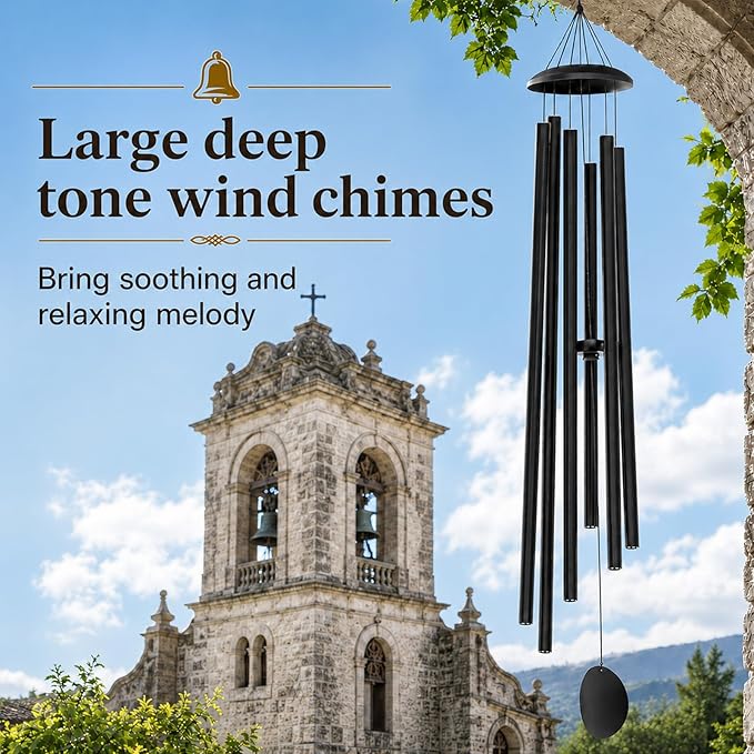 65" Extra Large Wind Chimes for Outside Deep Tone, 6 Extra-Thick Aluminum Tubes for Lasting Resonance, Big Outdoor Wind Chime for Garden Patio Decor, Relaxing Gift for Mom Dad Men Neighbors, Black