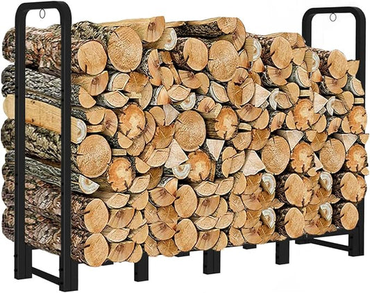 Firewood Rack Stand 6ft Heavy Duty Logs Carrier Holder for Outdoor Indoor Fireplace, Matte Black